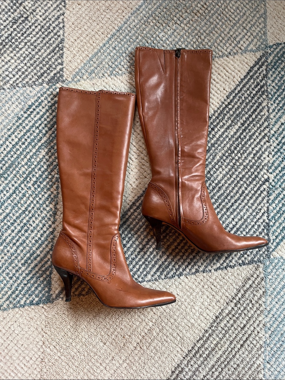Arturo Chiang Brown Leather Knee-High Pointed-Toe Heeled Boots